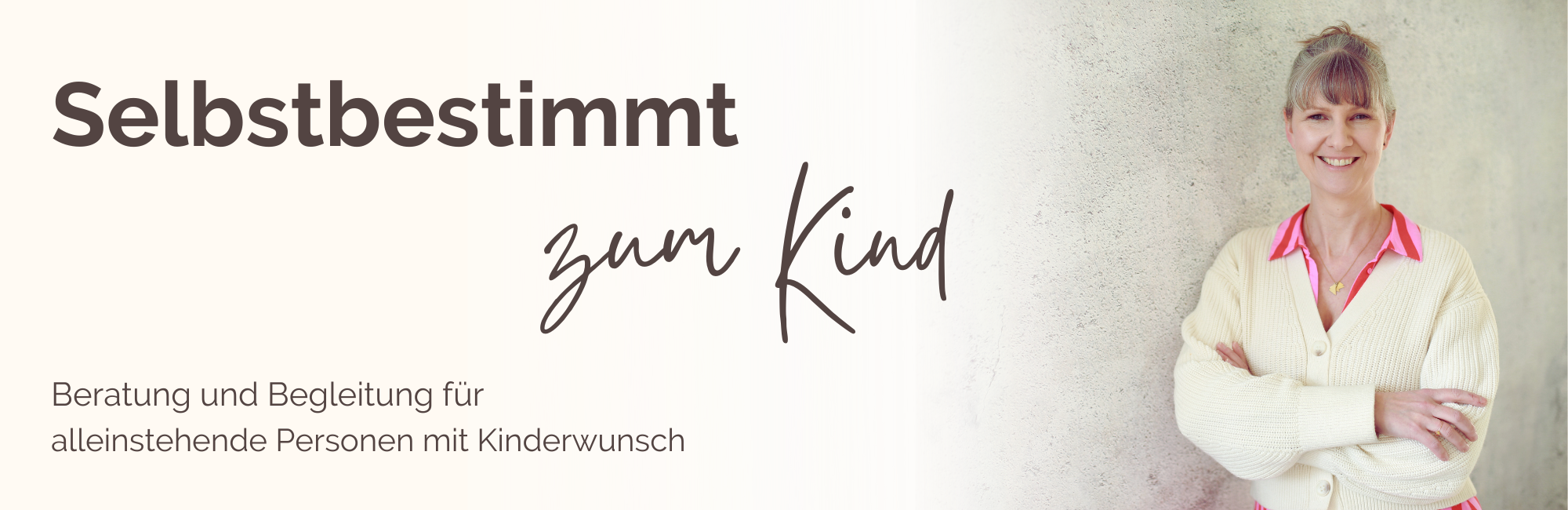 Banner für Shop, mit Bild der Verkäuferin und dem Slogan Selbstbestimmt zum Kind