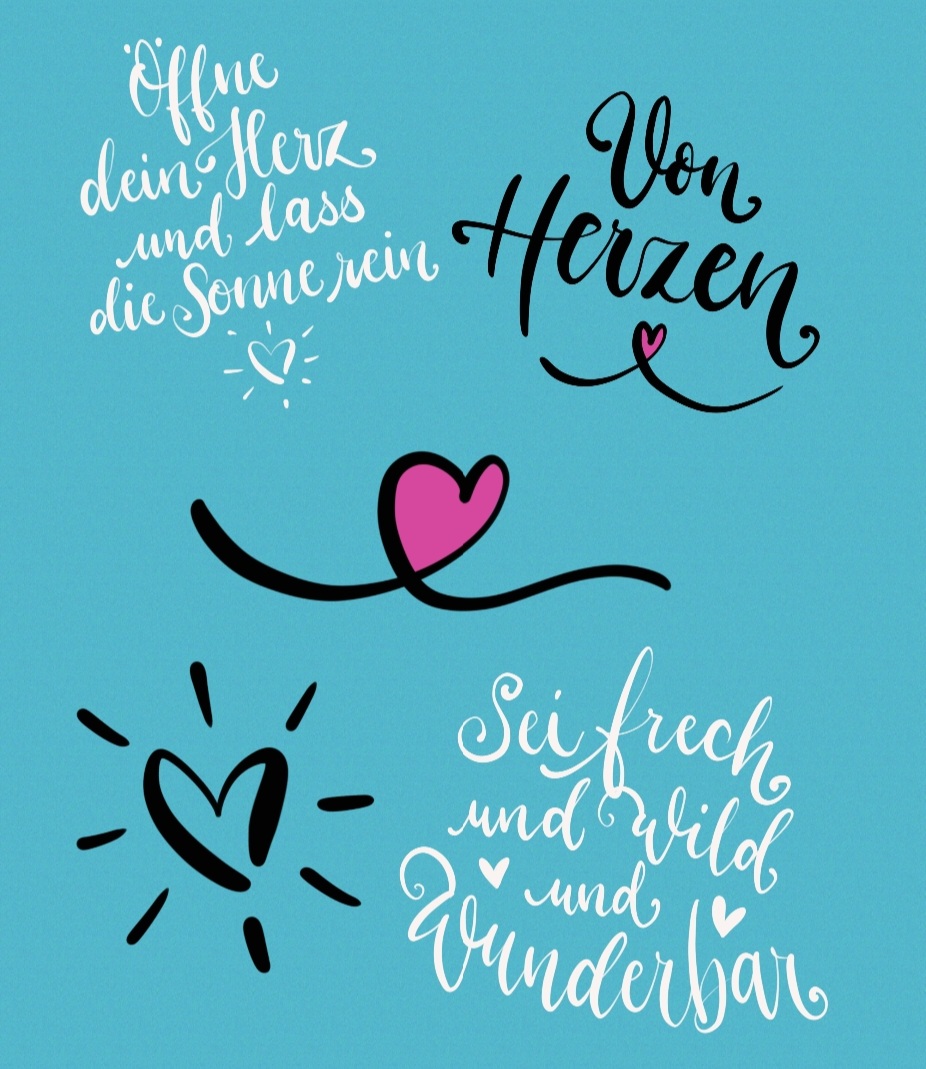 5 Sticker (Von Herzen, Sei frech und wild..., Öffne dein Herz, 2 Herzen