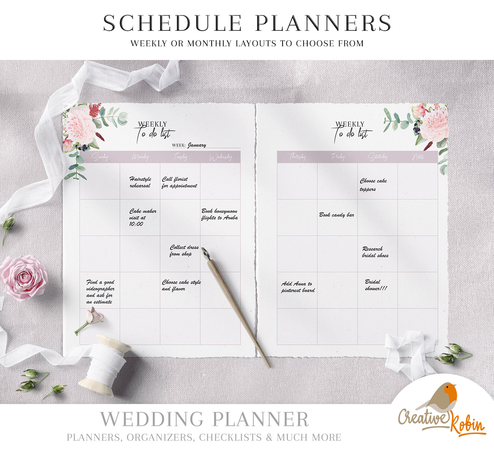 WEDDING PLANNER PDF Bride Planner & Organizer Wedding Checklist