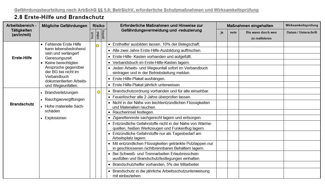 Gefährdungsbeurteilung Kindergarten-Hort-Krippe-Betreuung - Vorlage