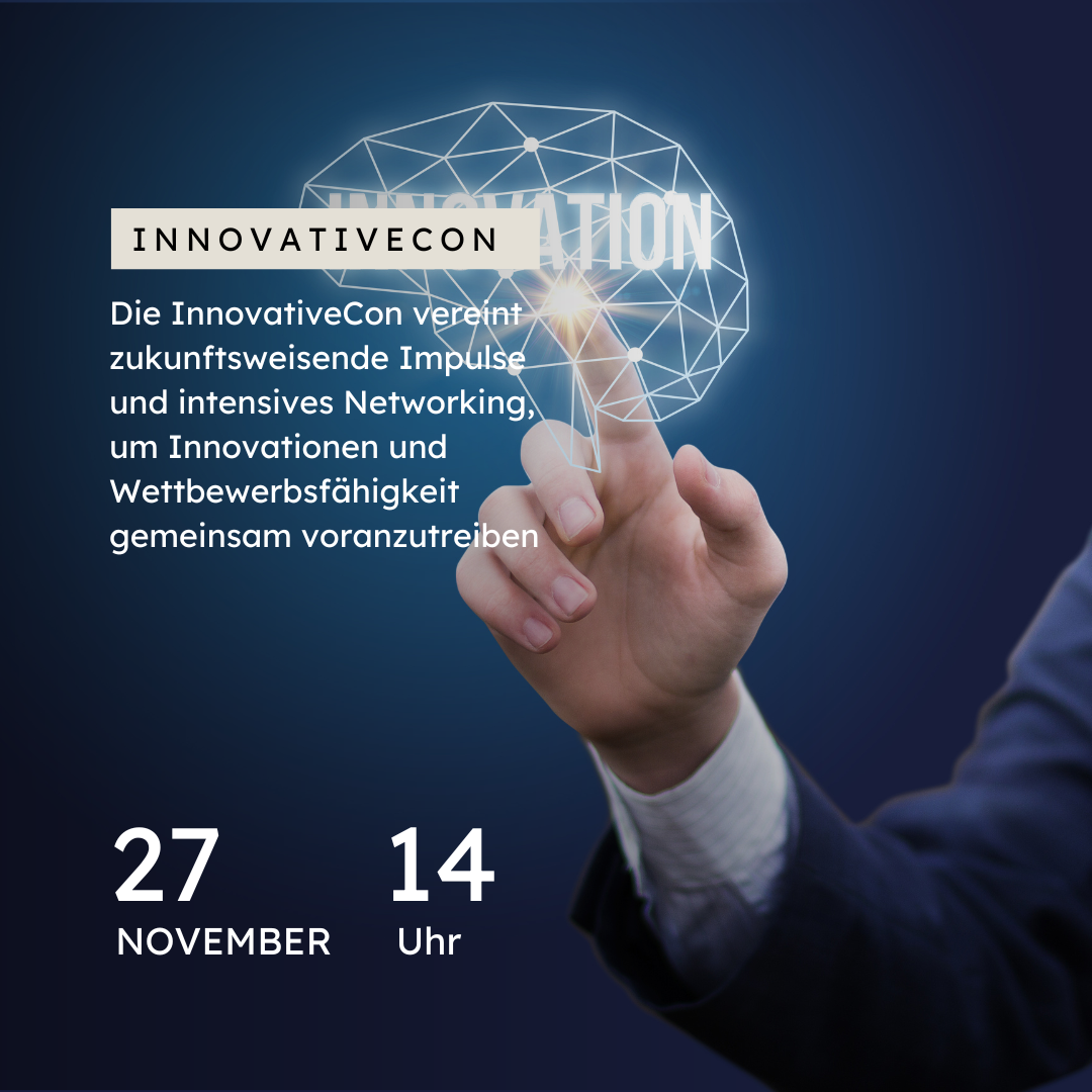 Banner für Veranstaltung am 27.11.2025 im Schloss Merode "InnovativeCon". Spannende Vorträge rund um das Thema Innovation