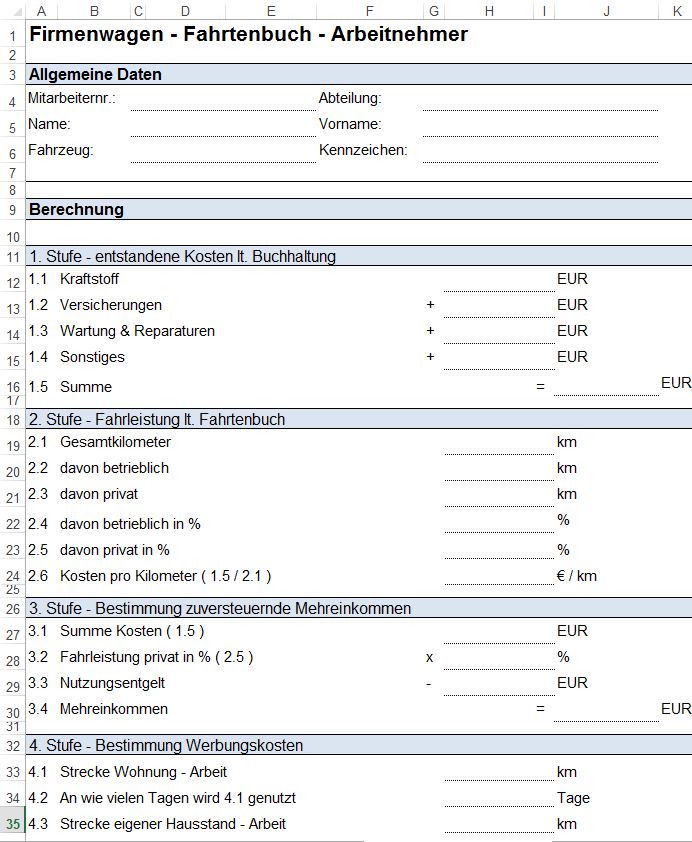 Vorlage - Formular für Dienstreiseantrag, Reisekostenabrechnung und ...