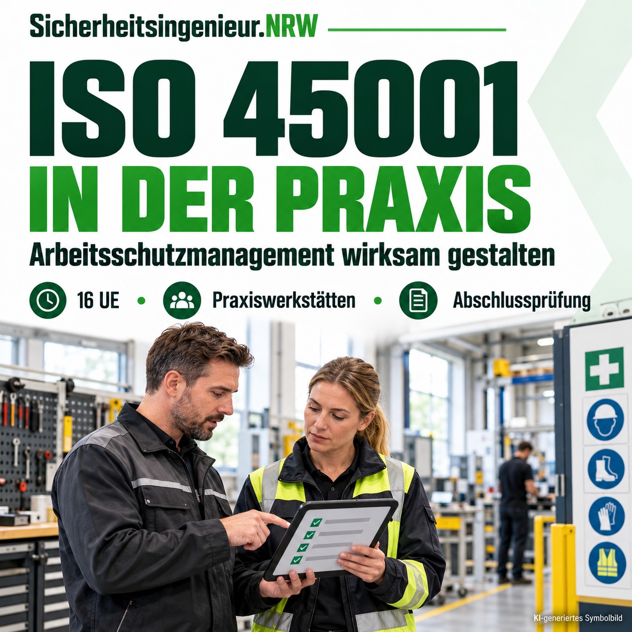 ISO 45001 in der Praxis, 16 UE. KI-Symbolbild.