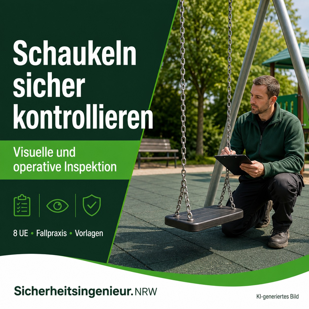 Schaukeln sicher kontrollieren – 8 UE mit Fallpraxis und Vorlagen. KI-generiertes Produktbild.