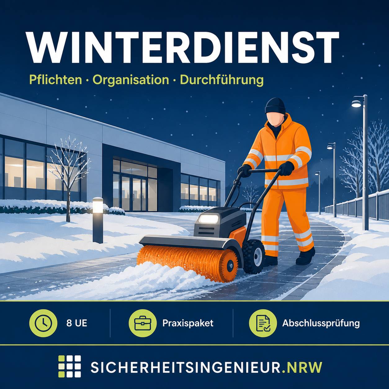 Winterdienst – Pflichten, Organisation und sichere Durchführung; 8 UE mit Praxispaket und Abschlussprüfung