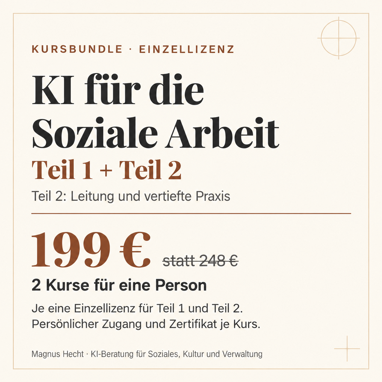 Cover: Kursbundle Einzellizenz KI für die Soziale Arbeit Teil 1 + 2. 199 Euro statt 248 Euro.