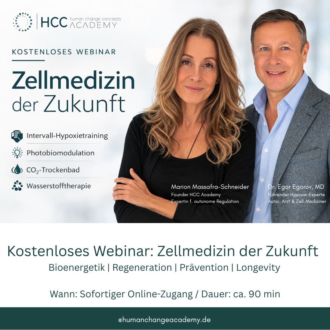 Banner für Webinar ZELL-MEDIZIN der ZUKUNFT mit Marion Massafra-Schneider und Dr. Egor Egorov, MD