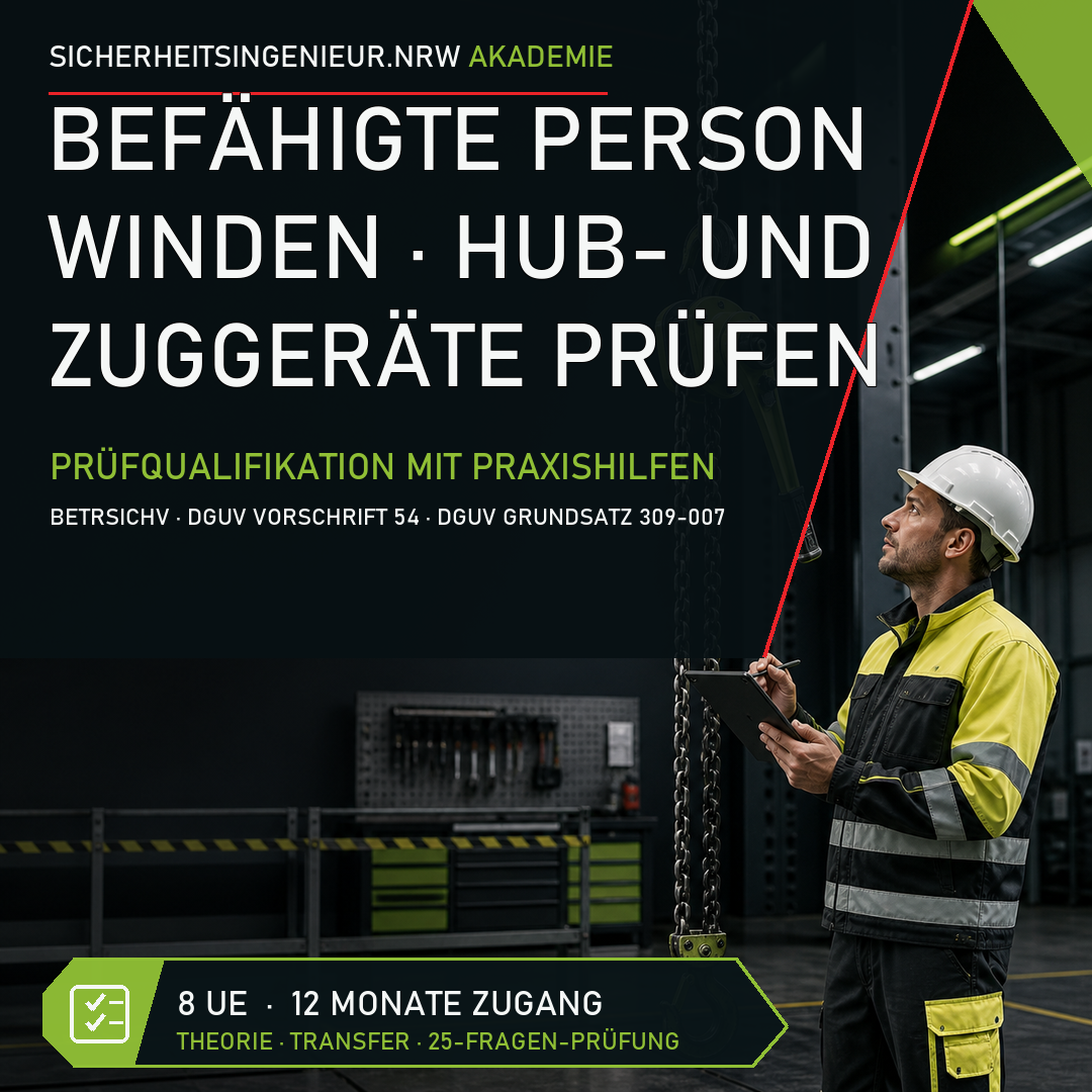 Urkunde Befähigte Person zur Prüfung von Winden, Hub- und Zuggeräten, 8 UE