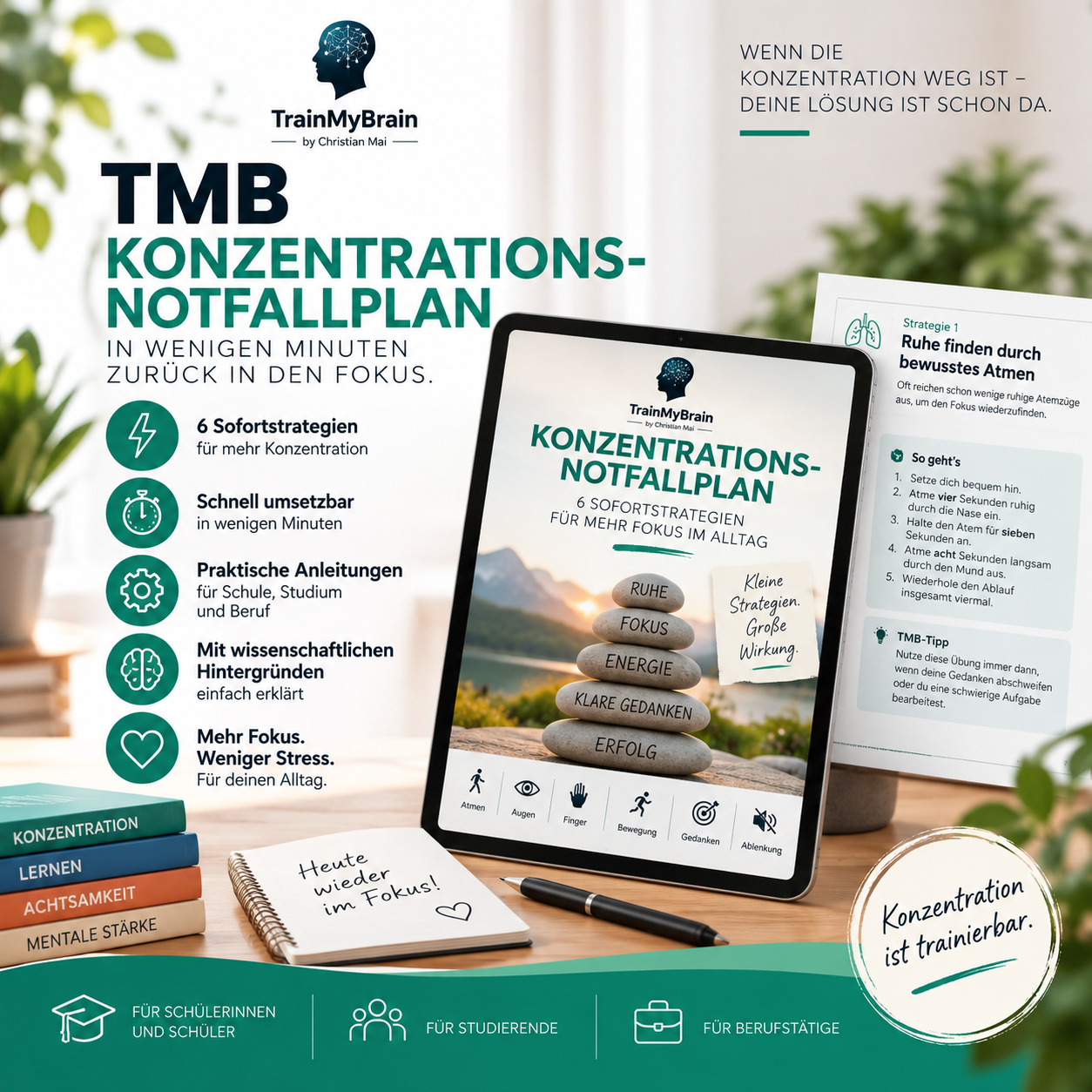 TMB Konzentrations-Notfallplan: 6 Sofortstrategien, um in wenigen Minuten zurück in den Fokus zu finden.