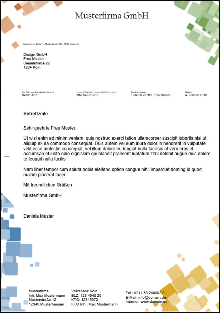 Word Briefvorlage für Fensterumschläge - Bunt - office-lernen | elopage