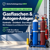 Gasflaschen und Autogen-Anlagen: Sauerstoff, Acetylen, Dichtheit, Durchfluss und Prüfprotokoll. KI-Illustration.