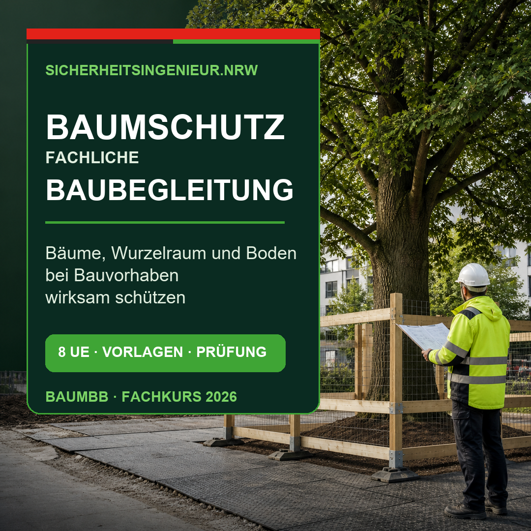 Baumschutzfachliche Baubegleitung auf einer Baustelle – 8-UE-Fachkurs BaumBB mit Vorlagen