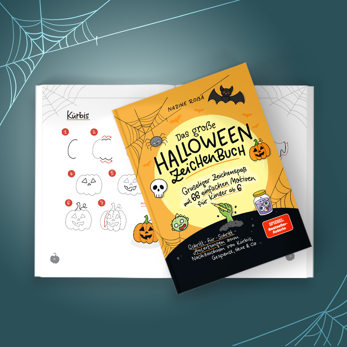 Halloween Zeichenanleitung Buch für Kinder – 66 einfache gruselige Motive wie Kürbis, Gespenst, Zombie, Fledermaus und Hexe S