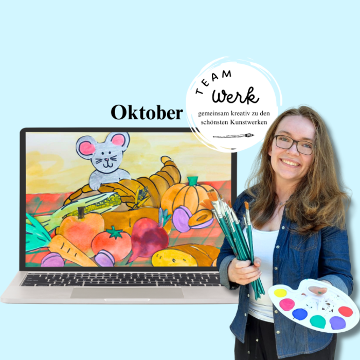 Deckblatt für Oktoberkunstwerk "Kleine Maus im Ernteglück"