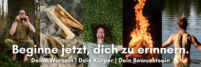 Banner MOWA Academy, Natur Elemente Holz Waldboden Feuer Wasser Schamanische Arbeit mit Moritz Waldner