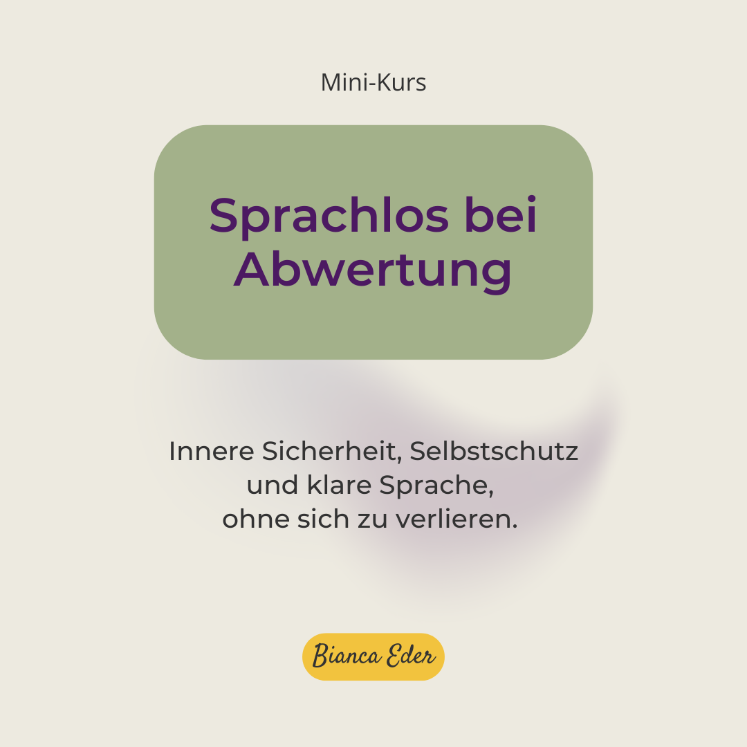 Cover des Mini-Kurses „Sprachlos bei Abwertung“. Innere Sicherheit, Selbstschutz und klare Sprache, ohne sich zu verlieren. 