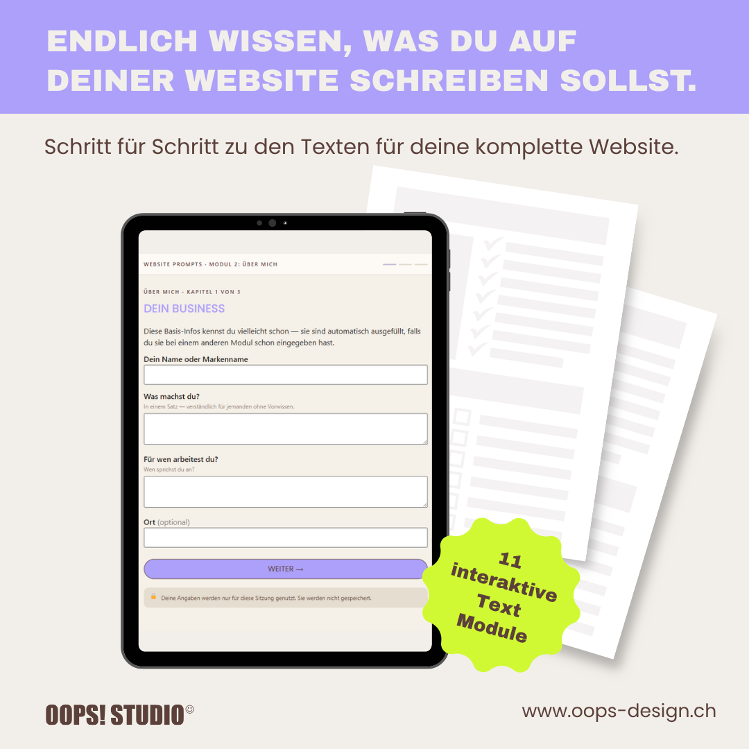 Banner für OOPS! Studio - Website Text Bundle