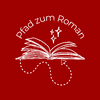 Logo von "Pfad zum Roman" mit einem aufgeschlagenen Buch, drei Sternen und einem Pfad