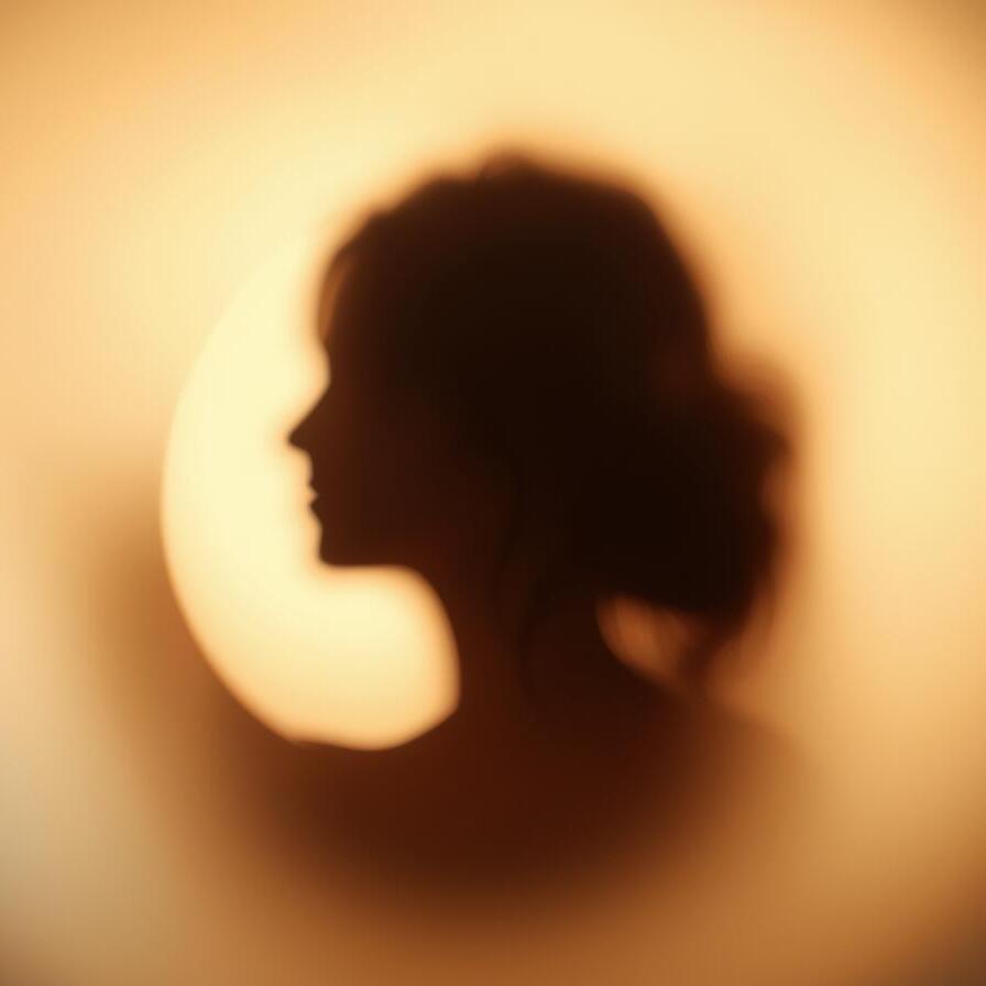 Erstelle ein Bild für meinen Audio-Kurs _Chosen_. Erstelle ein Bild, außen etwas verschwommen und nach innen klarer werdend. Warme farben und mittig ein Schatten einer Frau oder eines Frauen gesichts-896x896.jpg