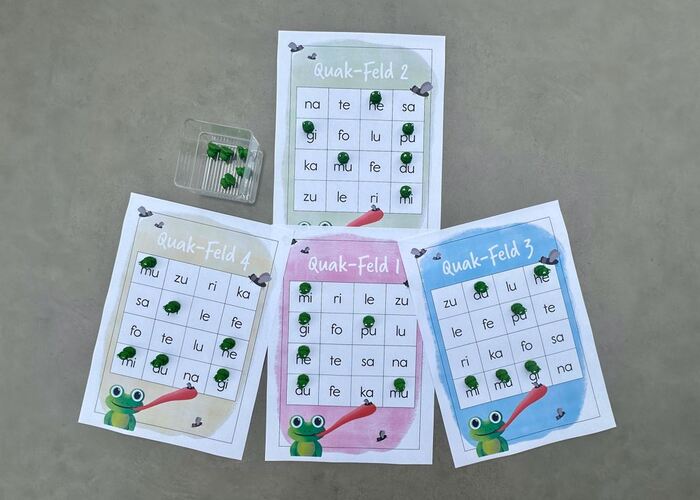 Bild mit 4 Quakfeldern und den grünen Fröschen