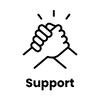 Two hands holding each other with the text "Support"