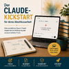 Cover des Onlinekurses „Der Claude-Kickstart für deine Abschlussarbeit“ mit Laptop, Notizbuch und Fokus auf wissenschaftliche