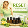 Produktcover „RESET – Dein Neustart“, 10 Tage sanfte Entlastung mit ätherischen Ölen, Detox-Programm mit Ölproben und Begleit