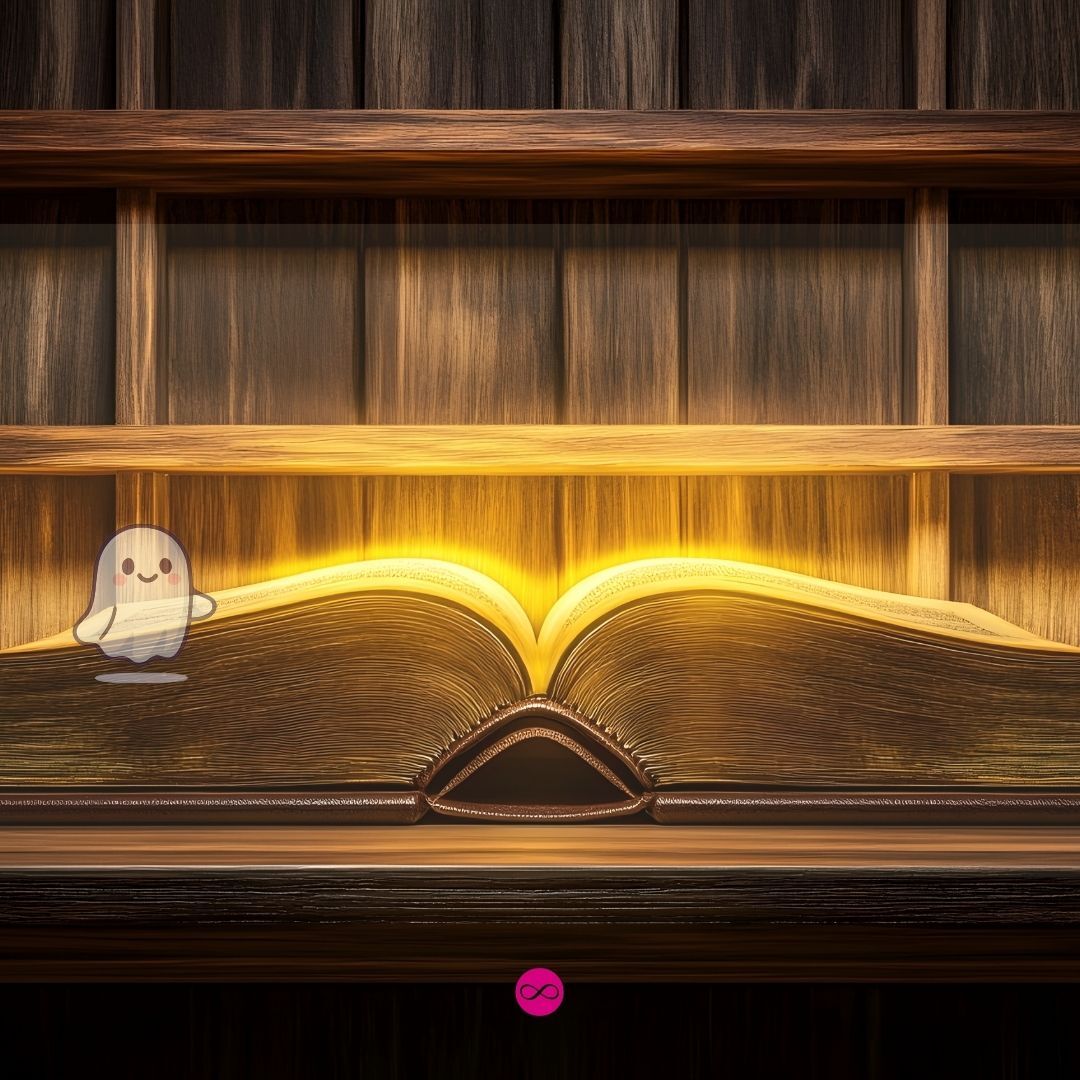 medialer online Kurs zum Selbstlernen mystisches Buch mit Gold und kleinem Gespenst