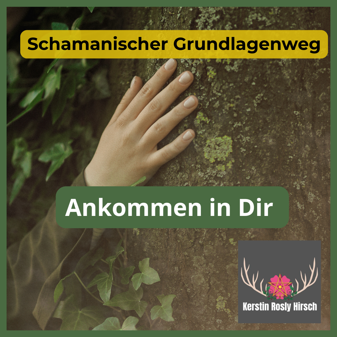 Schamanischer Grundlagen weg- ankommen in Dir / Logo für Kurs auf Ablefy- Hand auf Baum 