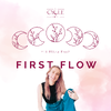 Logo The Cycle Within You, darunter minimalistisch Mondsymbole, Titel First Flow, Bild von Frau