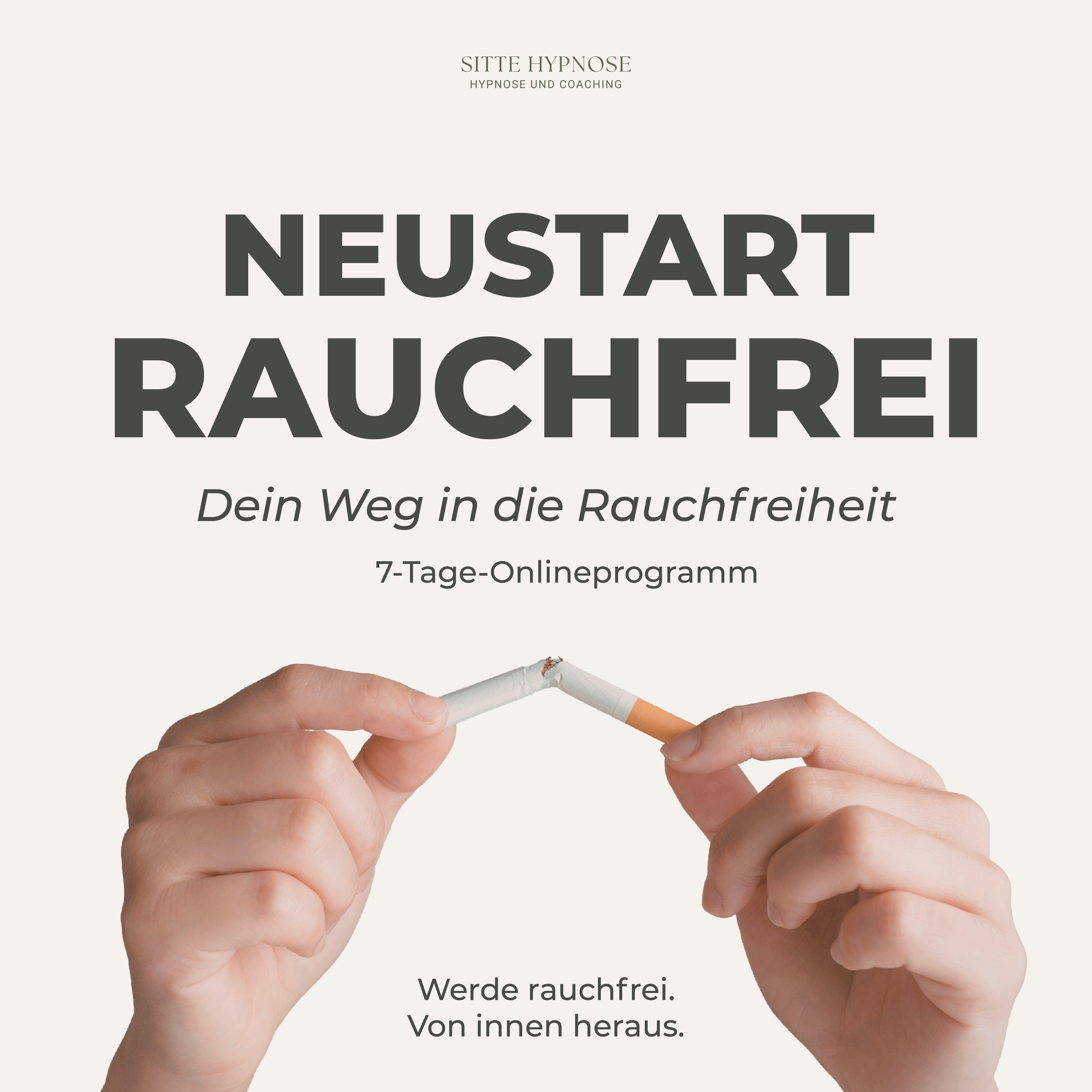 Cover des 7-Tage-Onlineprogramms „Neustart Rauchfrei“ von Sitte Hypnose zur Rauchentwöhnung mit Hypnose. Das Motiv zeigt zwei
