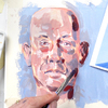 Acrylbild eines Portraits - Mann mit Glatze 