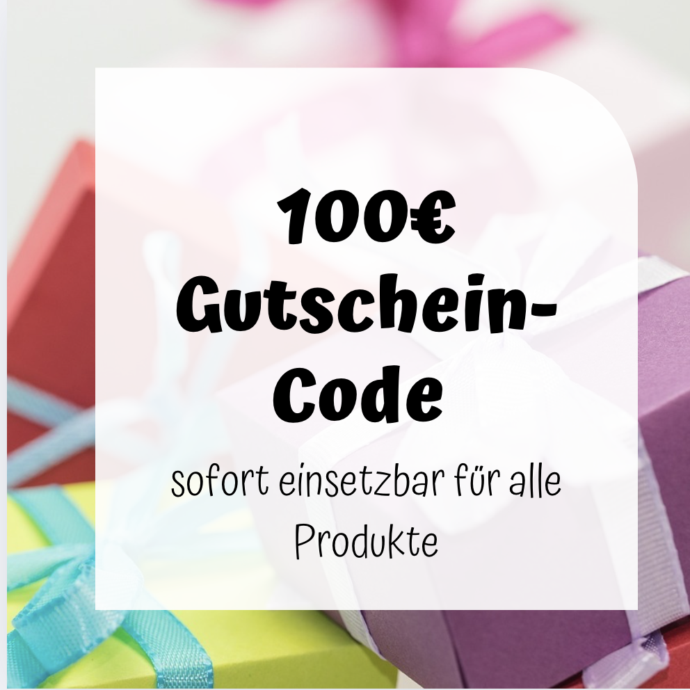 Bild von Geschenken mit Schriftzug Gutscheincode 100 euro
