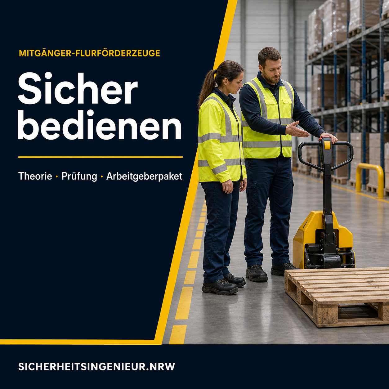 Mitgänger-Flurförderzeuge und Hubwagen sicher bedienen – Theorie, Prüfung und Arbeitgeberpaket