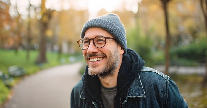 Ein Mann im Park der glücklich ist