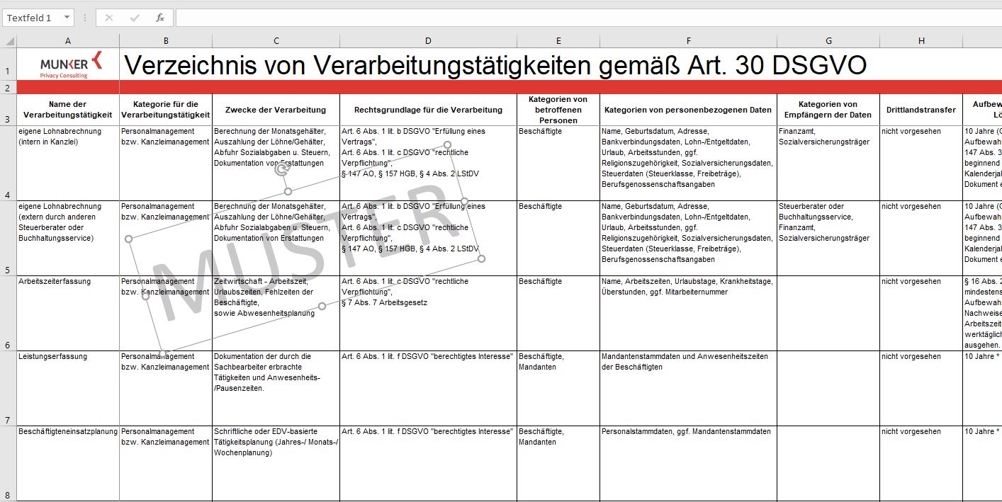 Verzeichnis der Verarbeitungstätigkeiten für Steuerkanzleien elopage